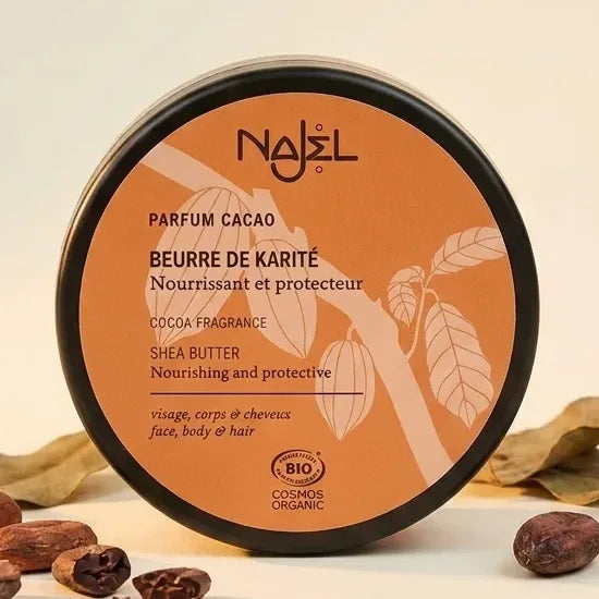Beurre de Karité Parfum Cacao Certifié Bio Najel 100g avec fèves de cacao