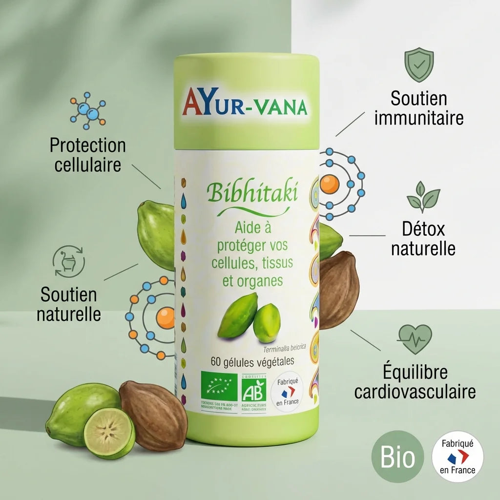 Bibhitaki bio 60 gélules Ayurvana avec ingrédients naturels et bénéfices santé