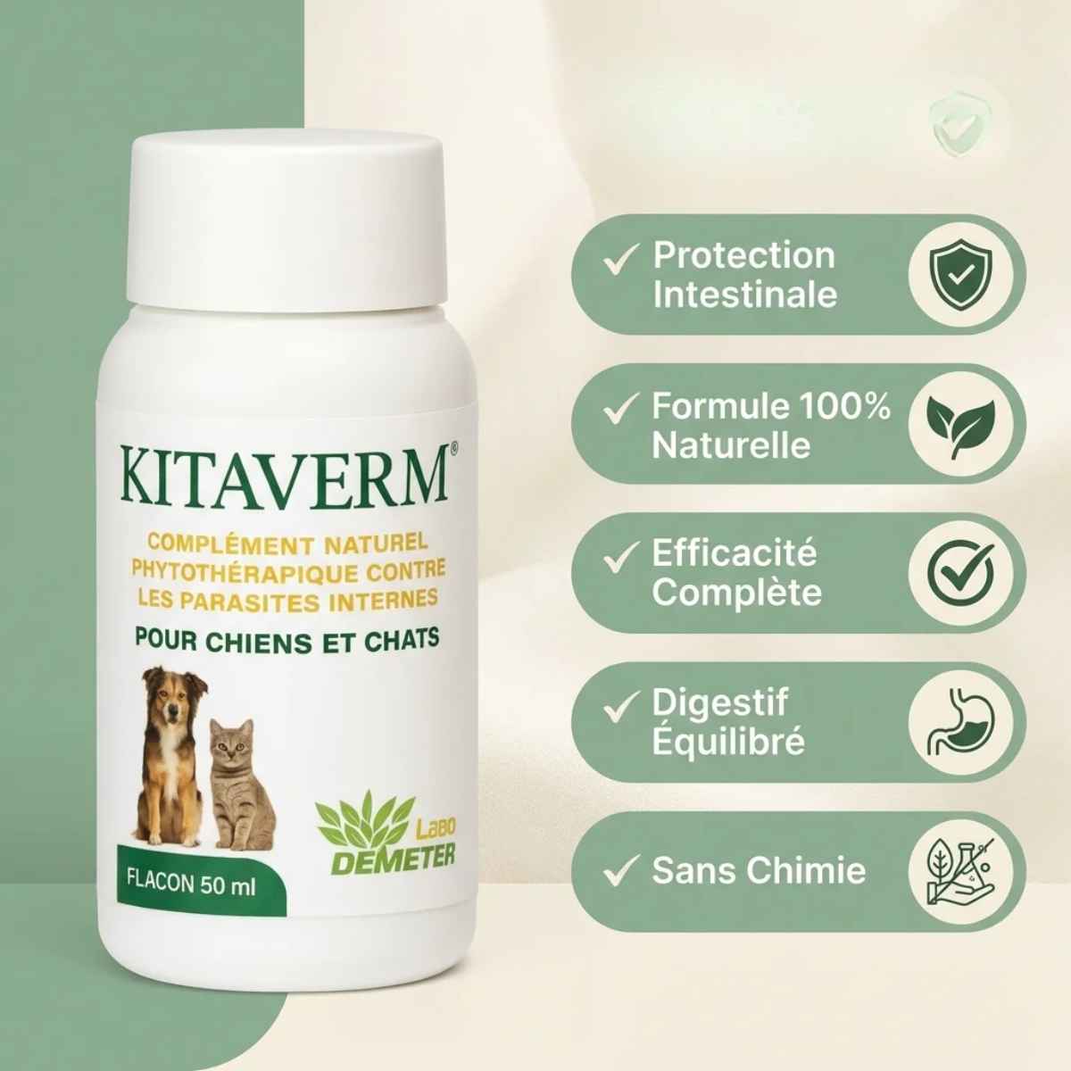 Les bienfaits de Kitaverm, le Vermifuge Naturel pour Chien et Chat de Labo-Demeter
