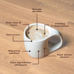une tasse de café avec les avantages du supe chaï de la marque dyna