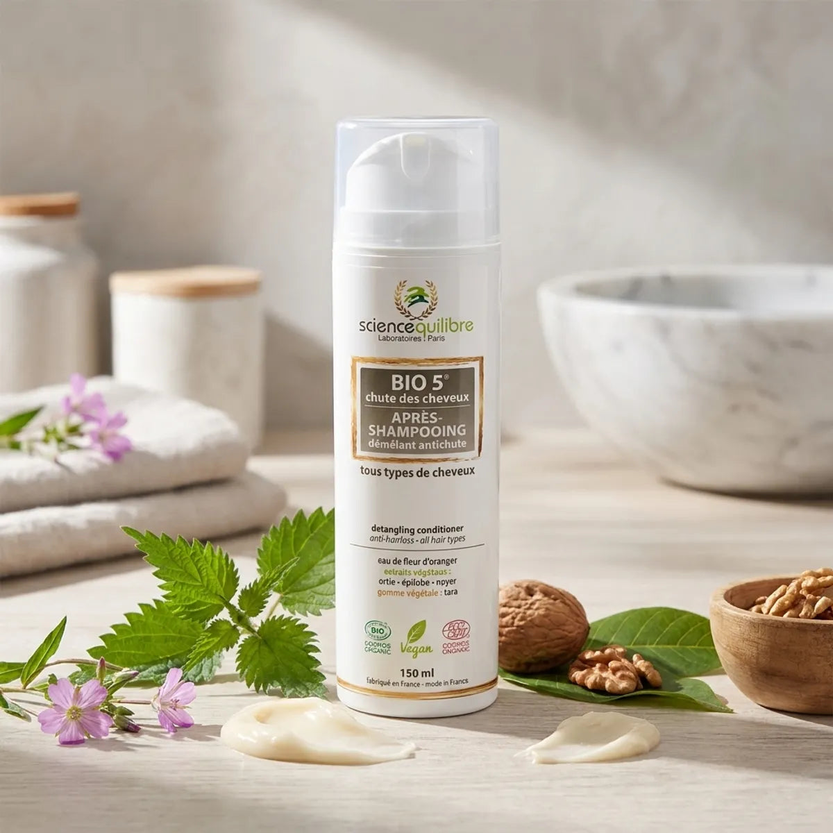 BIO 5 après-shampoing anti-chute bio 150ml avec ingrédients naturels ortie et noyer