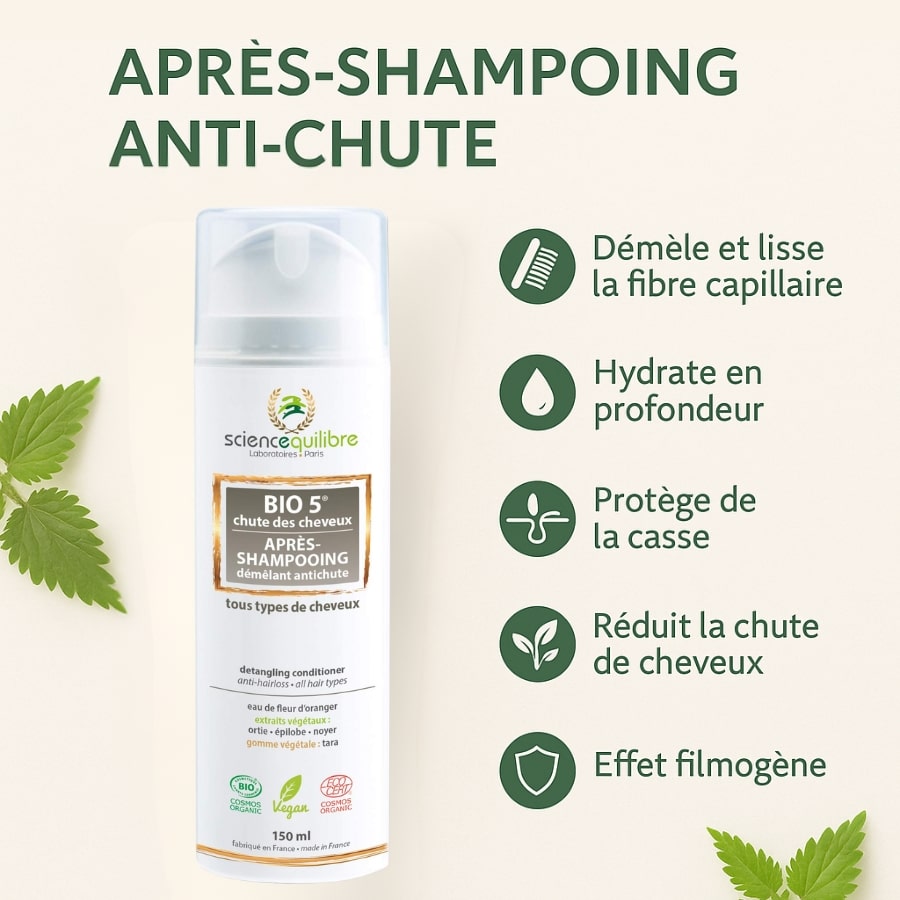 Les bienfaits de BIO 5 Après shampoing anti chute bio de Science et Équilibre