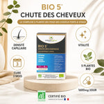 BIO 5 chute des cheveux - Complément capillaire bio 90 comprimés avec bénéfices densité et vitalité