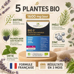 BIO 5 complément anti-chute 90 comprimés avec 5 plantes bio, formule française, résultats en 3 mois