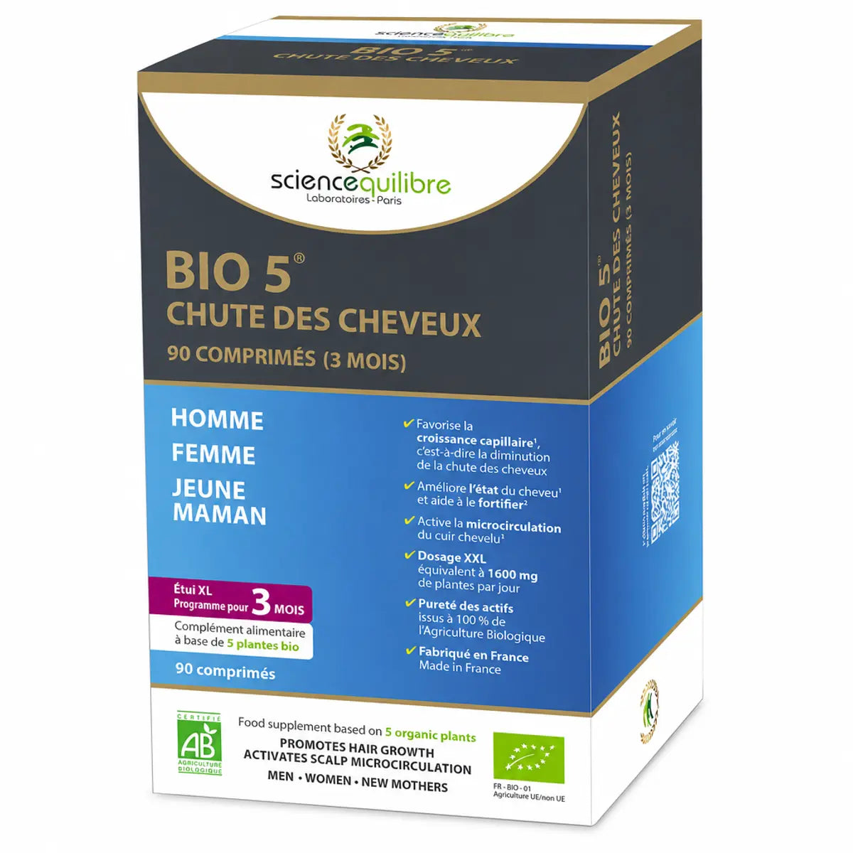 Complément BIO 5 Science & Équilibre 90 comprimés contre la chute des cheveux