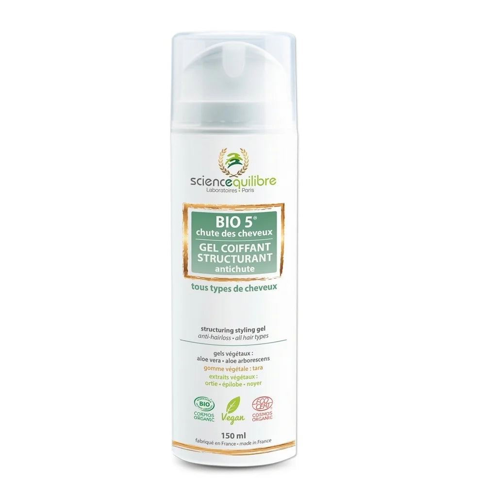 BIO 5 Gel Coiffant Antichute Bio 150ml Science et Équilibre flacon blanc pompe airless