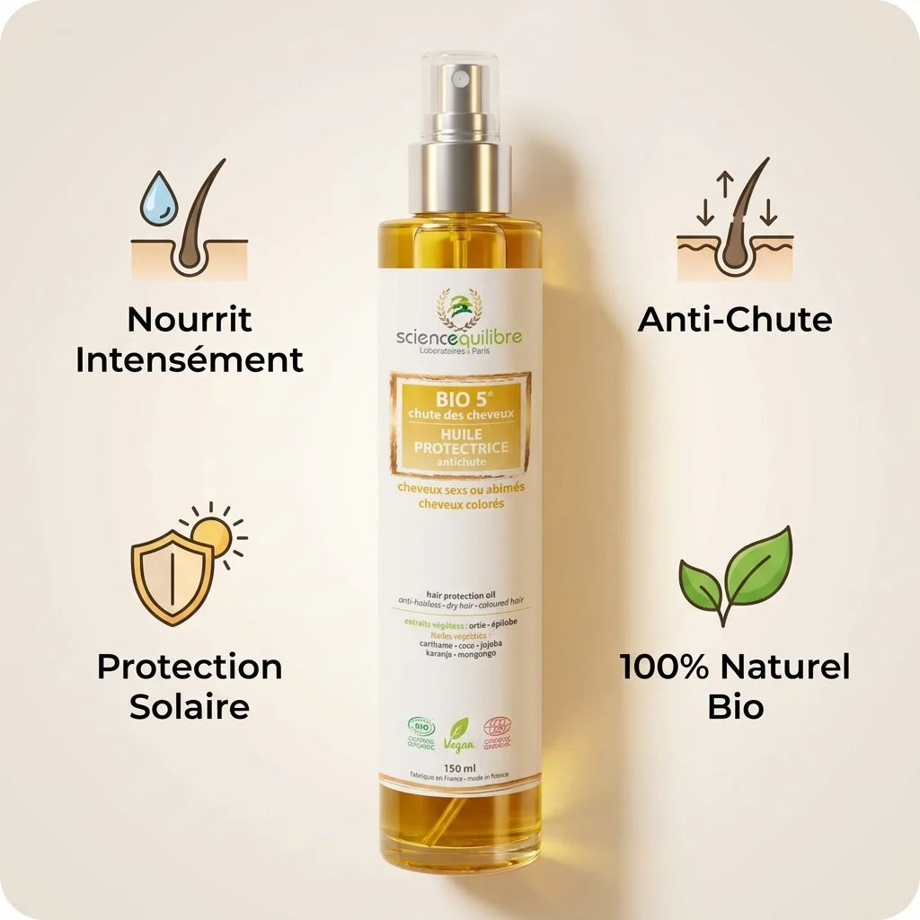 BIO 5 Huile Protectrice Anti-Chute 150ml avec bénéfices: nutrition, protection solaire, naturel bio