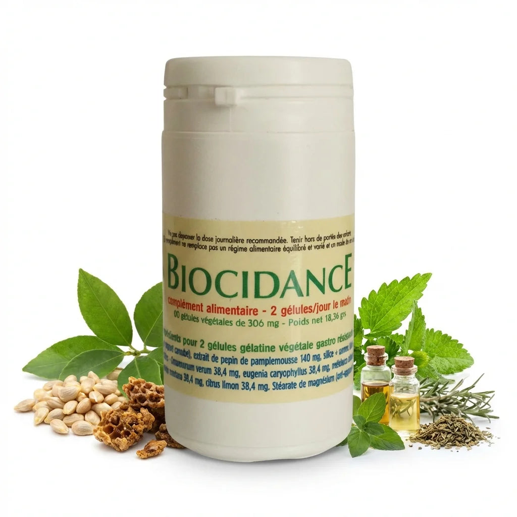 Biocidance 60 gélules Jade Recherche avec ingrédients naturels grapefruit propolis huiles essentielles