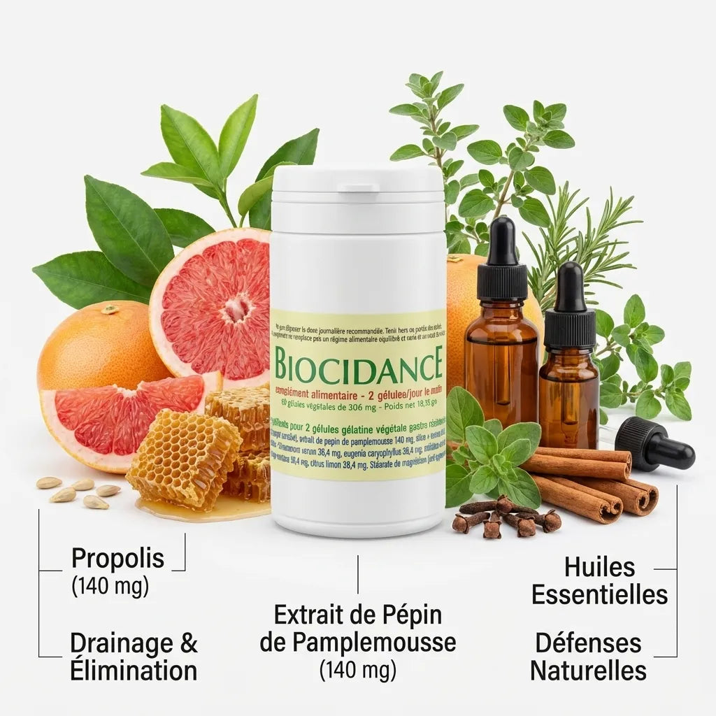 Biocidance 60 gélules Jade Recherche avec ingrédients naturels propolis et extrait pépins pamplemousse