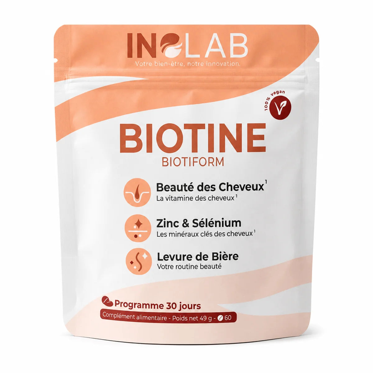 Sachet BIOTIFORM Inolab complexe cheveux biotine levure bière zinc sélénium 49g
