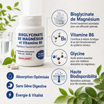 Qualidiet Magnésium Bisglycinate 90 gélules avec Vitamine B6 - Flacon produit et infographie ingrédients