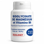 Flacon Bisglycinate de Magnésium et Vitamine B6 Qualidiet 90 gélules 550mg