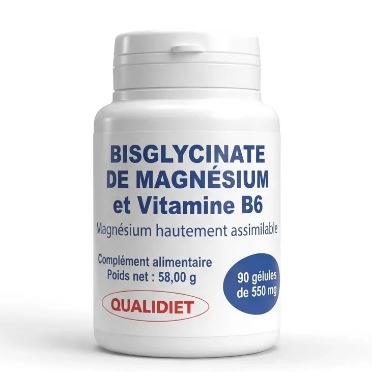 Flacon Bisglycinate de Magnésium et Vitamine B6 - 90 gélules Vitalosmose