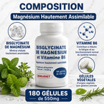 Bisglycinate de Magnésium et Vitamine B6 Qualidiet 180 gélules, infographie ingrédients