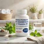 Bisglycinate de Magnésium & Vitamines B6 Qualidiet 180 gélules sur surface marbre
