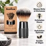 Blaireau noir Bambaw avec ses 4 bénéfices : mousse riche, exfoliation douce, hydratation et vegan