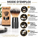 Blaireau noir Bambaw guide d'utilisation rasage 4 étapes packaging kraft