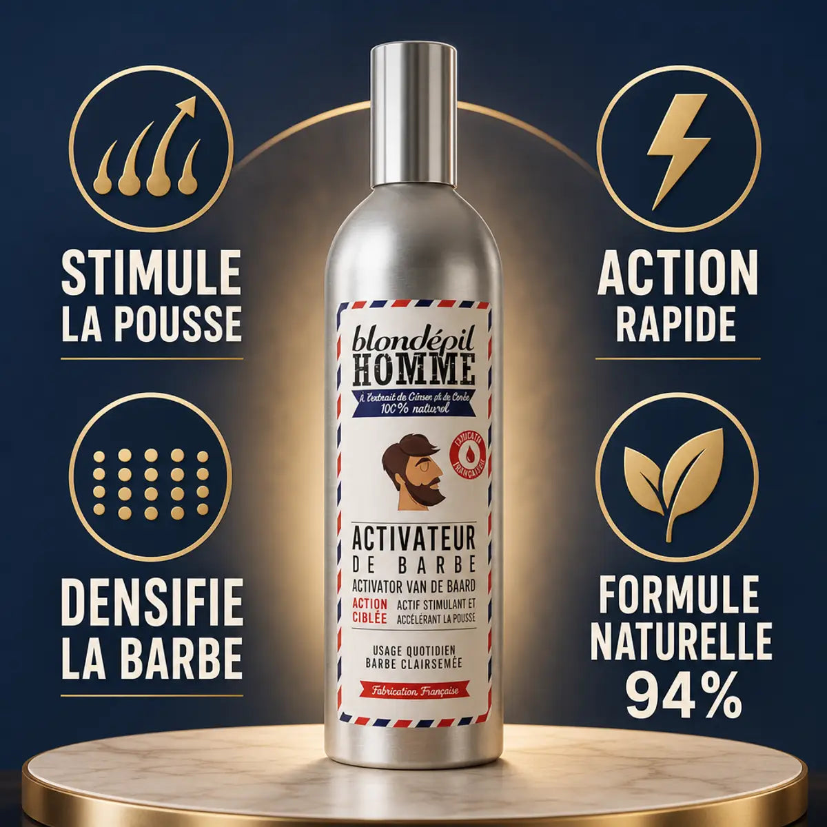 Blondépil Homme Activateur de Barbe spray - stimule pousse et densité barbe naturelle