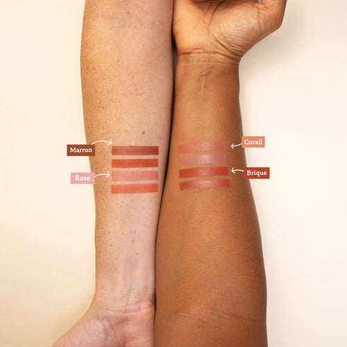 Swatch des quatre blush crèmes sur deux bras différents