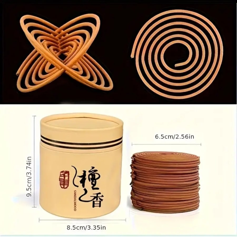 Dimension de la boîte et des spirales d'encens au bois de santal