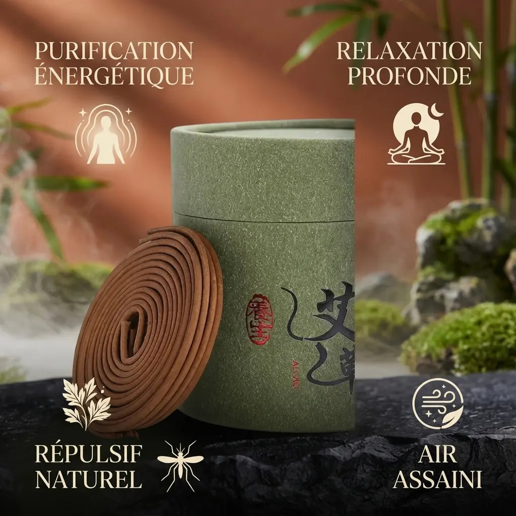 Bobines d'encens en spirale armoise 24 pièces avec packaging et bénéfices wellness