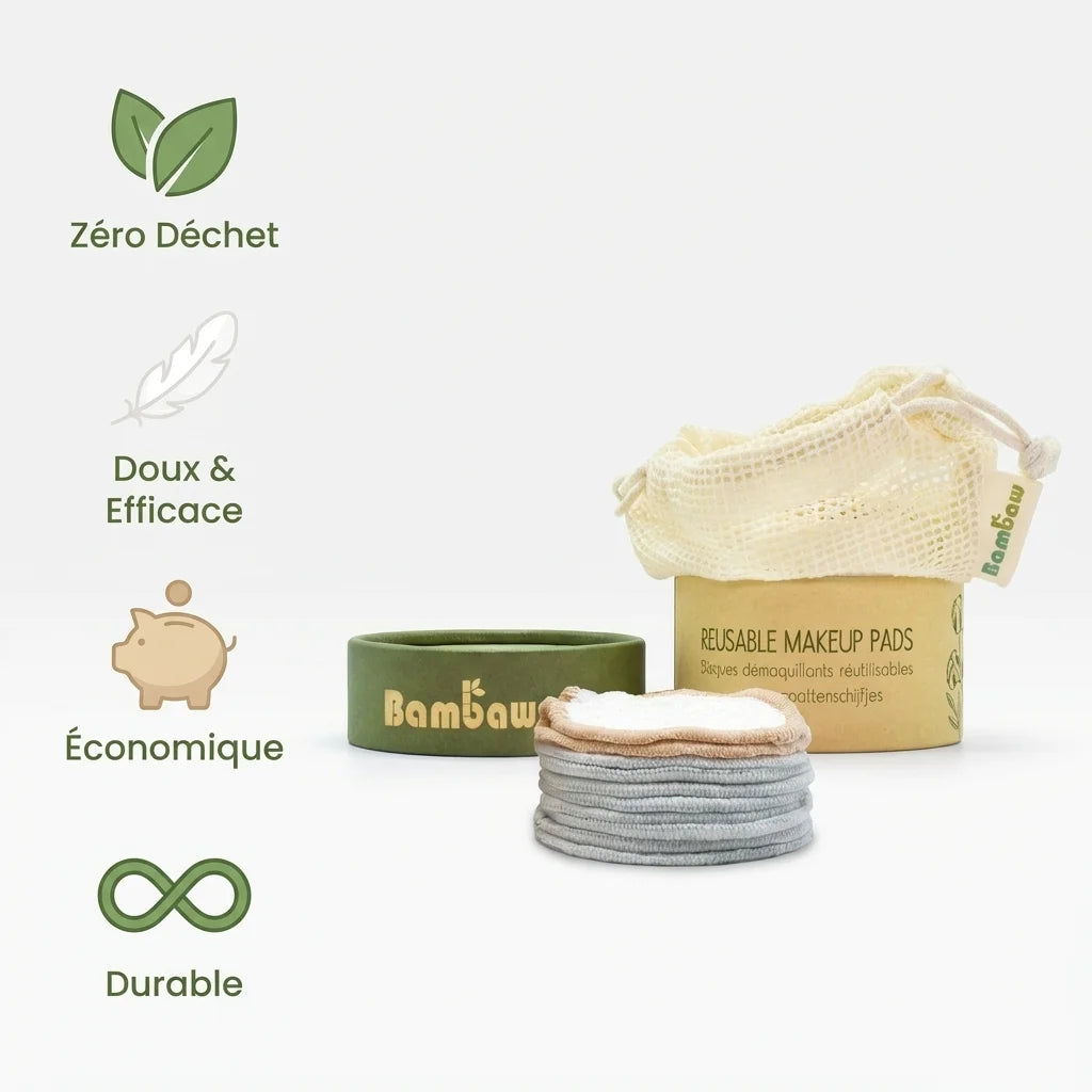 Lingettes démaquillantes lavables Bambaw avec avantages zéro déchet et durabilité