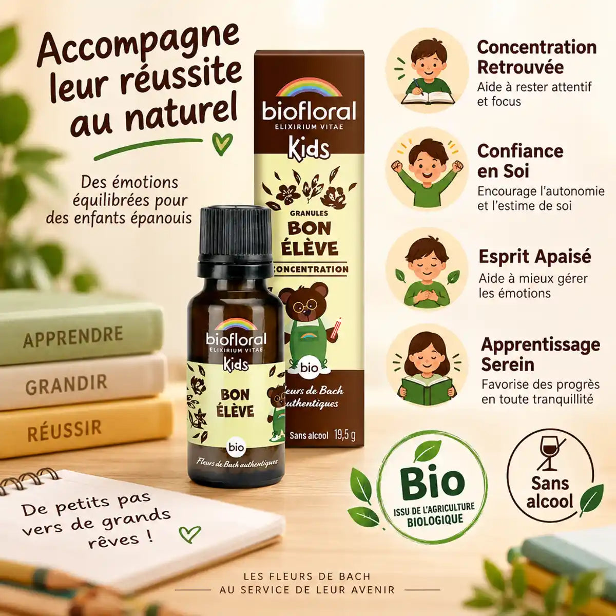 Bon Élève Bio granules enfants Biofloral - Concentration, confiance et apprentissage serein