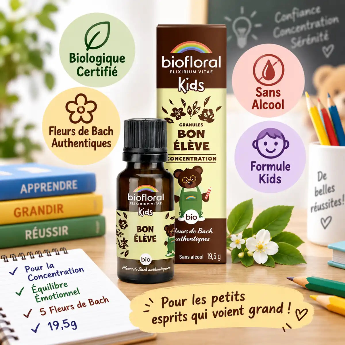 Granules Bon Élève Bio Biofloral 19,5g - Fleurs de Bach enfants sans alcool