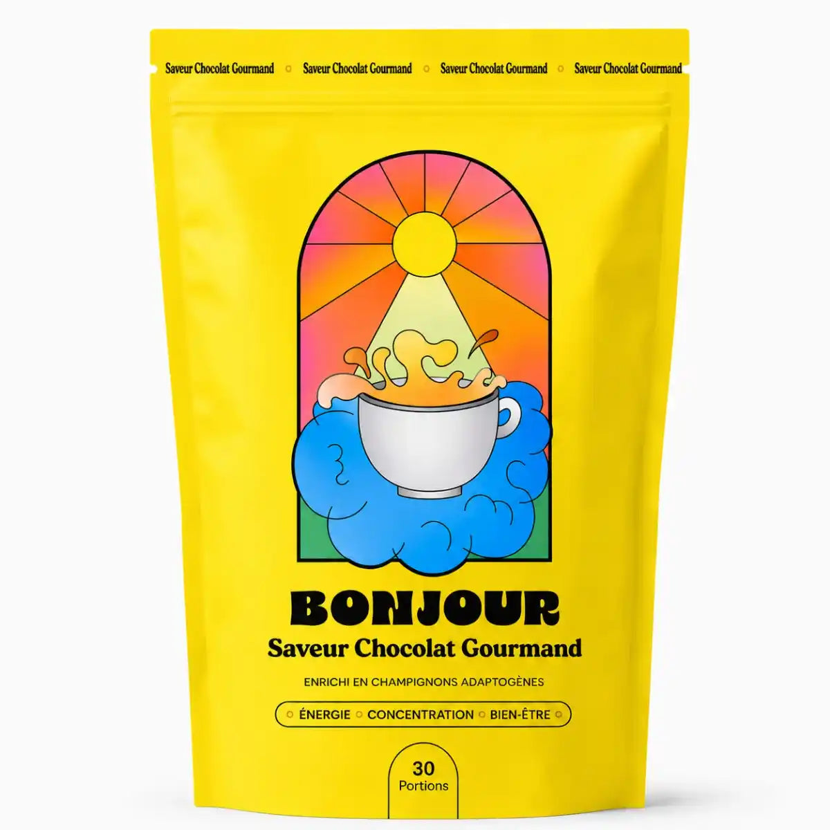 Un sachet de 30 portions (180g) de Super café Bonjour Drink saveur chocolat gourmand
