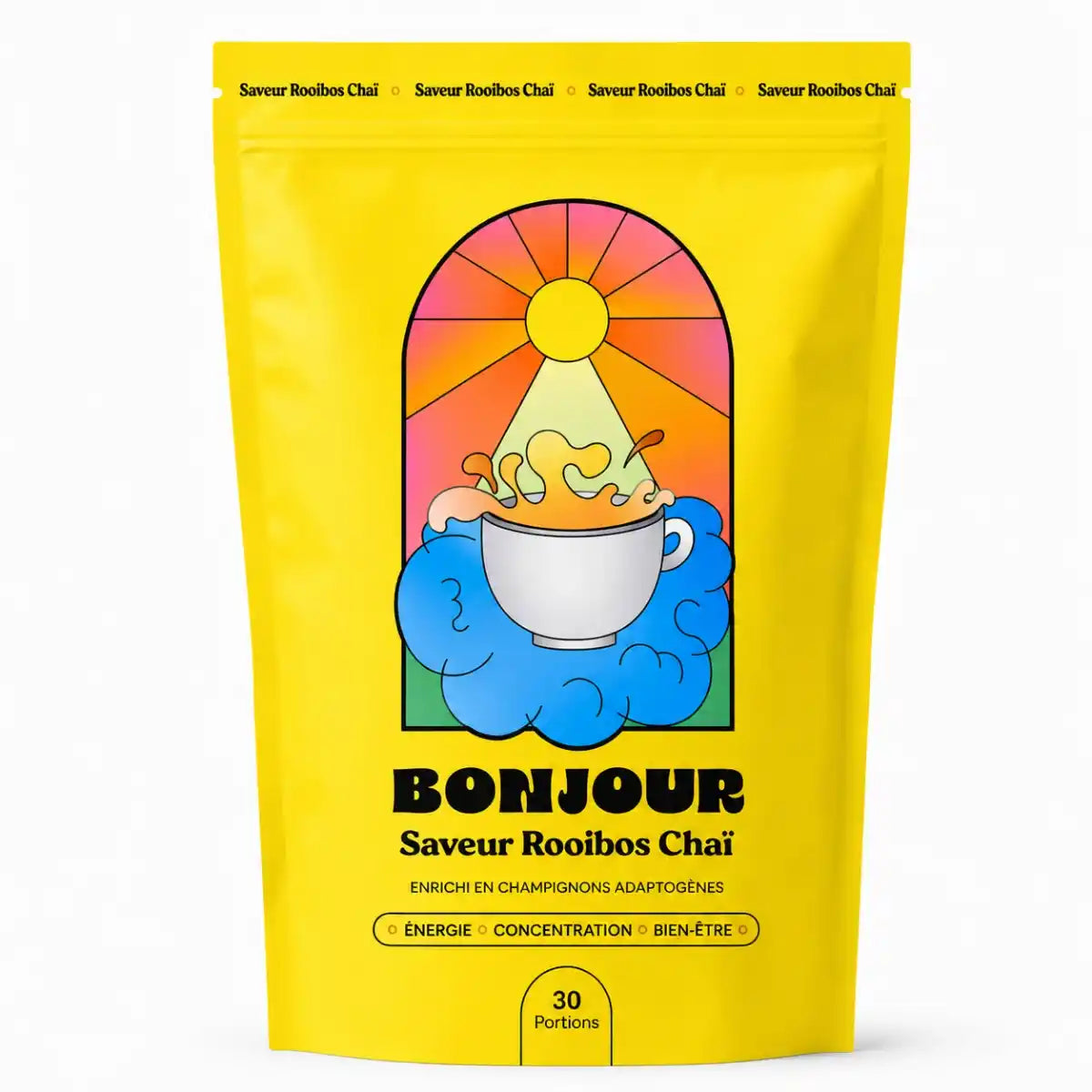 Un sachet de 30 portions (180g) de Super café Bonjour Drink saveur rooibos chaï
