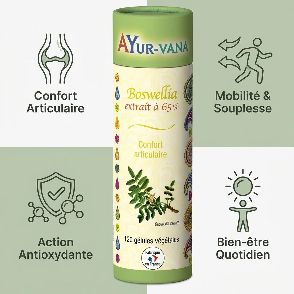 Boswellia serrata 65% 120 gélules Ayur-Vana avec bénéfices confort articulaire et mobilité
