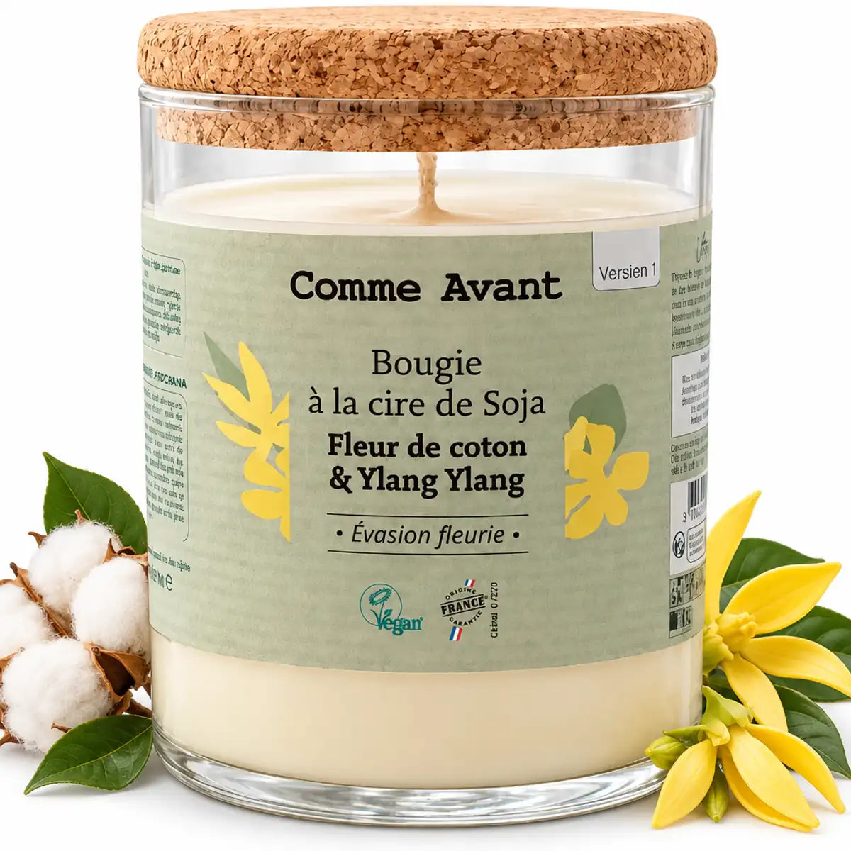 Bougie soja Comme Avant Fleur de coton Ylang Ylang 190g pot verre