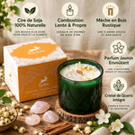 Bougie cire soja jasmin cristal quartz Hop Hare verre vert fleurs séchées
