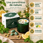 Bougie cire de soja menthe citron avec fleurs séchées et pierre jade Hop Hare