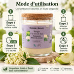 Bougie soja Pomme Fleur Sureau Comme Avant avec guide utilisation et ingrédients naturels