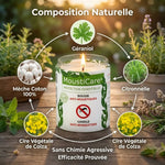 Bougie Mousticare 160g anti-moustique naturelle avec géraniol et citronnelle, composition et ingrédients