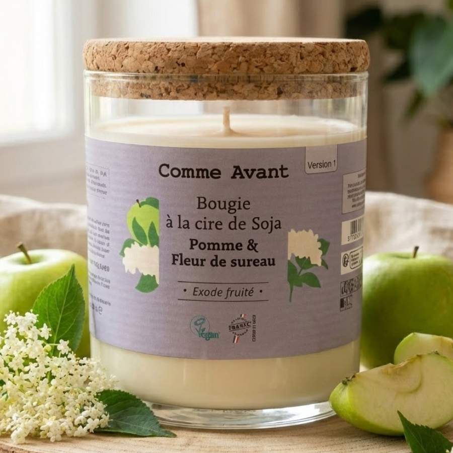 Bougie à la cire de soja - Pomme & Fleur de Sureau - 190 g - Comme Avant
