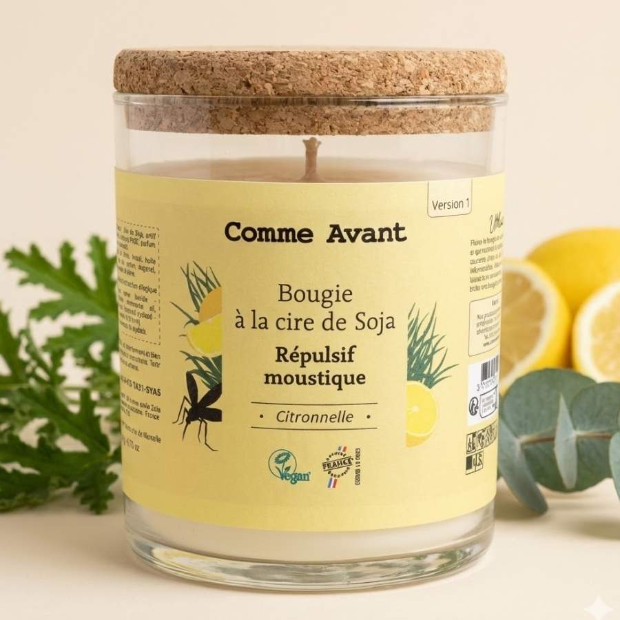 Bougie citronelle anti-moustique à la cire de soja - 190g - Comme Avant