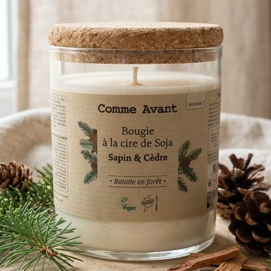 Bougie à la cire de soja - Sapin & Cèdre - 190 g - Comme Avant