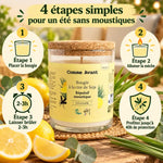 Bougie citronelle cire soja Comme Avant 190g avec guide utilisation et plantes anti-moustique