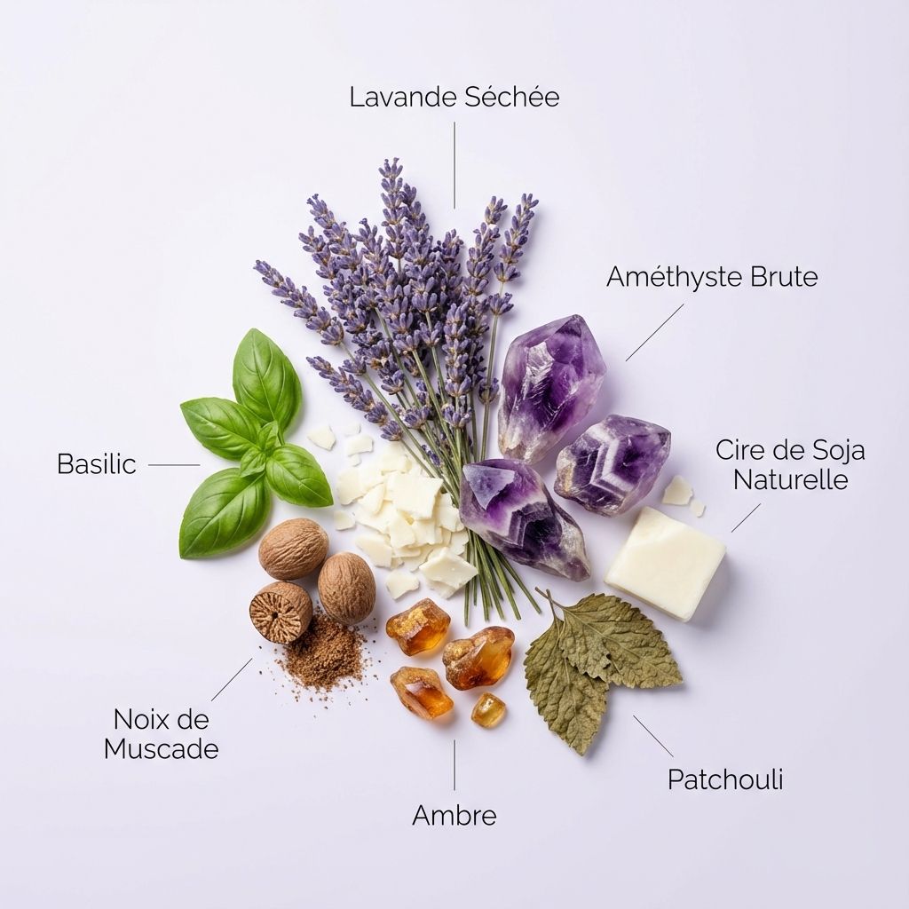Bougie La Lune lavande améthyste Hope Hare - ingrédients naturels cire soja, cristal améthyste