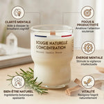Bougie Naturelle Concentration 110g avec bénéfices : clarté mentale, focus, énergie et bien-être naturel
