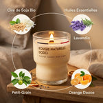 Bougie naturelle Dodo 110g avec ingrédients bio : cire de soja, lavande et orange douce
