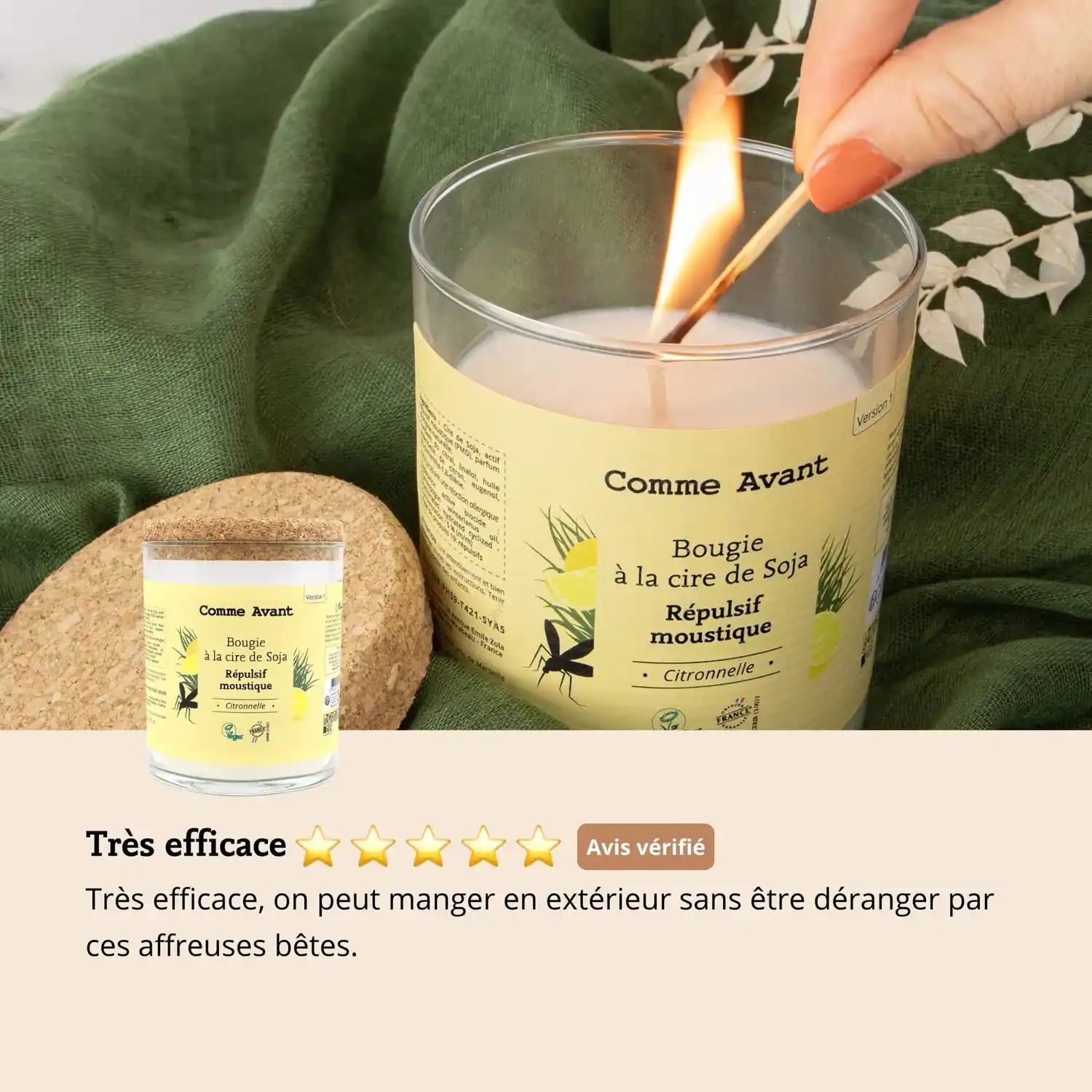 Les avis des clients à propos de la Bougie citronelle anti-moustique à la cire de soja Comme Avant