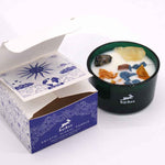 Bougie à la cire de soja fleurs séchées au parfum d'Agrumes, gemme citrine et soladite de la marque Hope Hare.