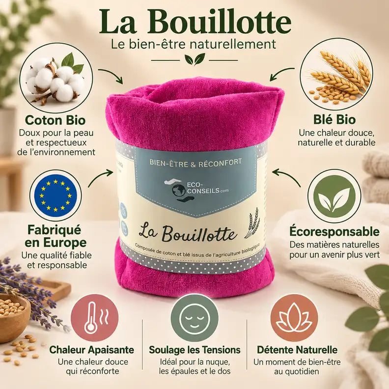 Bouillotte tour de cou rose coton bio blé écologique - 8 coloris disponibles Eco-conseils