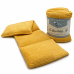 Bouillotte micro-onde tour de cou jaune moutarde en coton bio avec remplissage blé