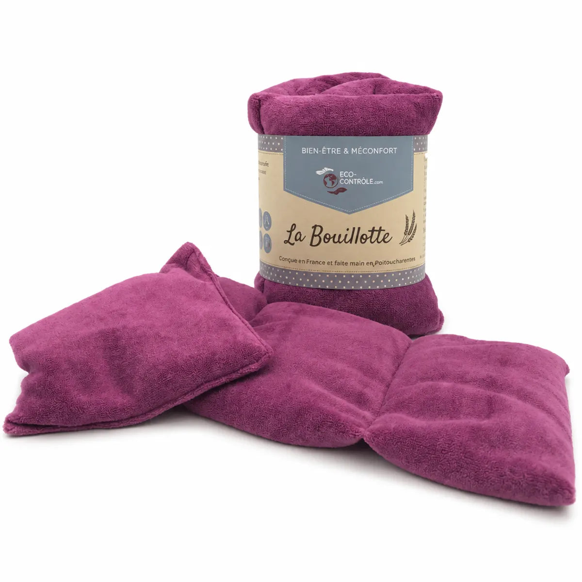 Bouillotte micro-onde tour de cou mauve avec emballage La Bouillotte, 8 coloris disponibles