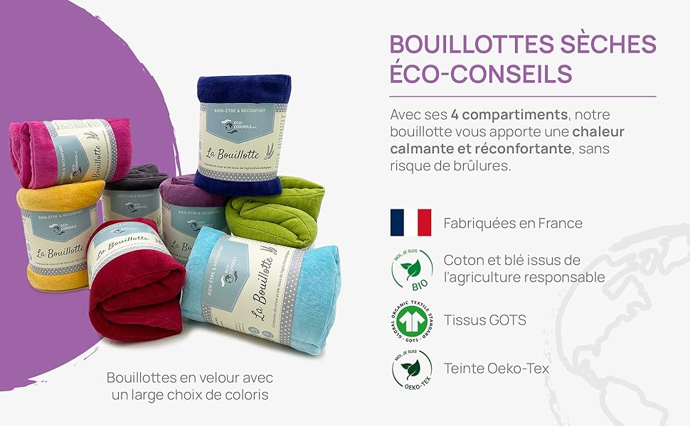 Présentation de la bouillote tour de cou en velours qui chauffe au micro onde