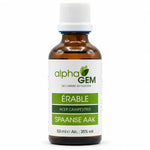 Flacon compte-gouttes ambre 50 ml de bourgeons d'érable champêtre bio Alphagem sur fond blanc